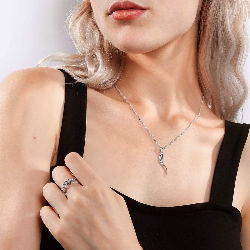 ChicSilver Italian Horn Necklace for Women 925 Sterling Silver Lucky Pendant Necklace with Italian Charms Protection Amulet Jewelry Christmas Gift - Image 2